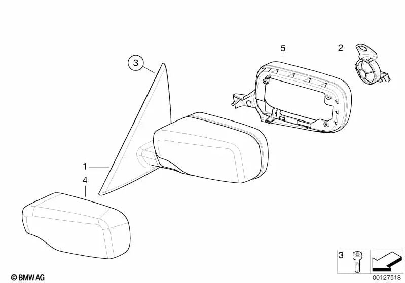 Espejo retrovisor exterior calefactado izquierdo para BMW Serie 3 E46 (OEM 51167011939). Original BMW