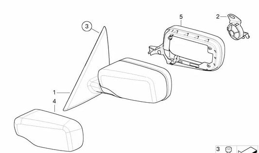 Heated right exterior mirror for BMW 3 Series E46 (OEM 51167011996). Original BMW