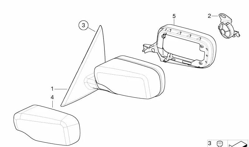 Heated right exterior rearview mirror for BMW 3 Series E46 (OEM 51167011950). Original BMW