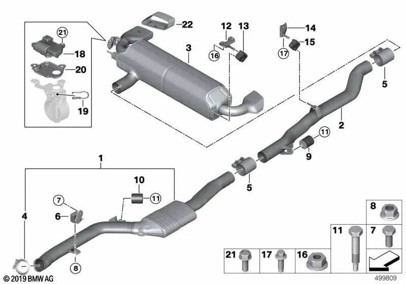 Tubo intermedio para BMW Serie 5 G30, G30N, G31, G31N (OEM 18308698928). Original BMW