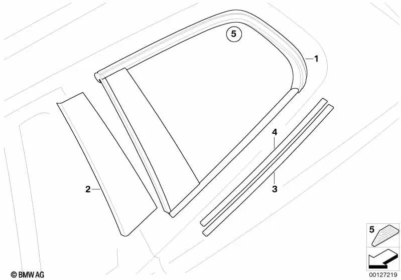 Right C-pillar window trim for BMW X3 E83, E83N (OEM 51373427672). Original BMW.