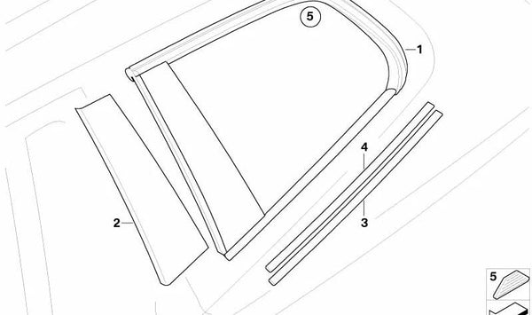 Cristal fijo verde trasero izquierdo OEM 51363413915 para BMW E83 (X3). Original BMW.