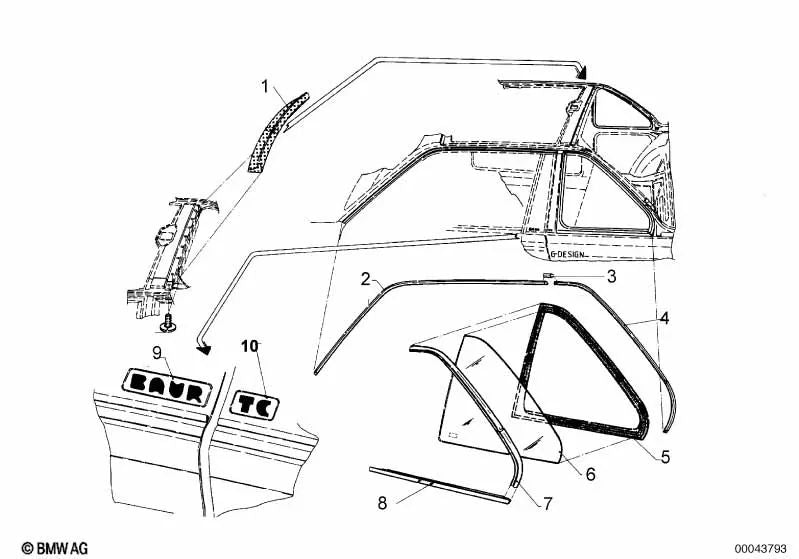 Moldura derecha para BMW Serie 3 E30 (OEM 51360006374). Original BMW.