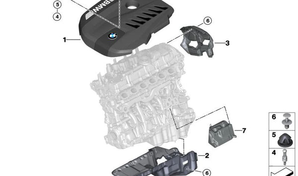 Cubierta Acústica Trasera para BMW G20N, G21N, G22N, G23N, G26N, G60, G70, G45, G05N, G18N, G06N, G07N, G09 (OEM 11147952912). Original BMW