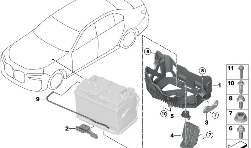 Abrazadera de batería para BMW G60, G70 (OEM 61215A1ACA9). Original BMW