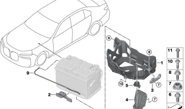 Soporte Portabaterías para BMW Serie 5 G60, G61, G68 Serie 7 G70 (OEM 61219433954). Original BMW