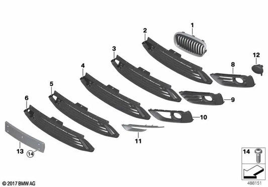 Rejilla decorativa delantera izquierda para BMW Serie 2 F45 (OEM 51137479557). Original BMW