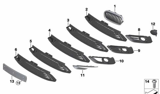 Grill centrale del paraurti anteriore OEM 51117391590 per BMW 2 Active Tourer Series (F45). BMW originale.