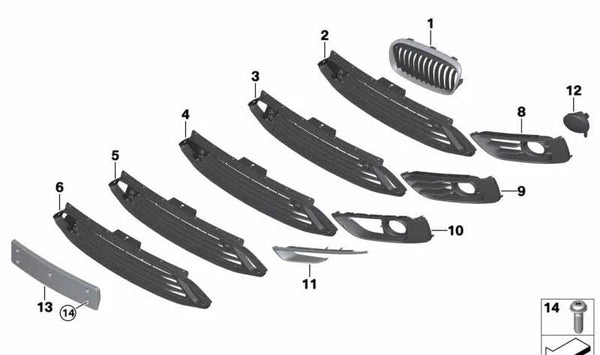 Rejilla central del parachoques delantero OEM 51117391590 para BMW Serie 2 Active Tourer (F45). Original BMW.