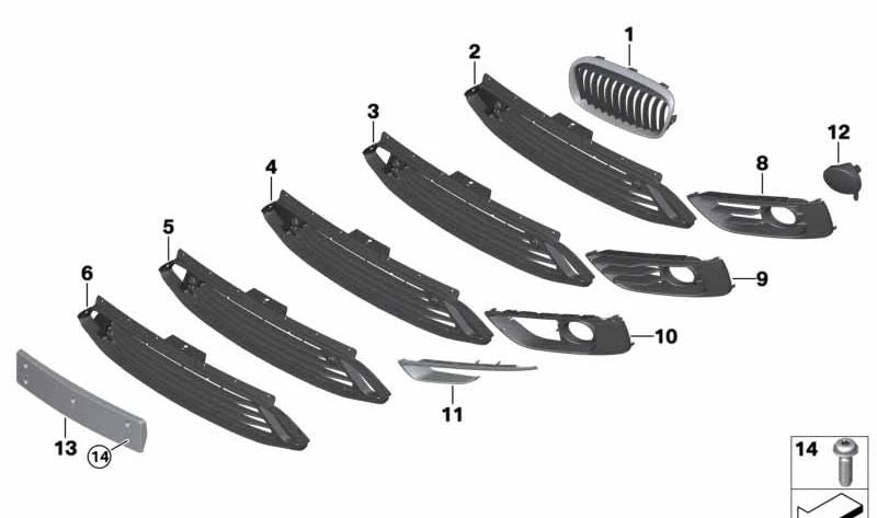 Rejilla decorativa frontal derecha para BMW Serie 2 F45, F46 (OEM 51137379612). Original BMW.