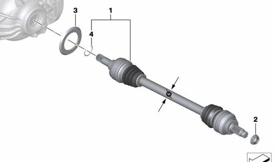 Palier di trasmissione a sinistra OEME 33207628251 per BMW F20, F21, F22, F23, F30, F31, F34, F35, F36. BMW originale.