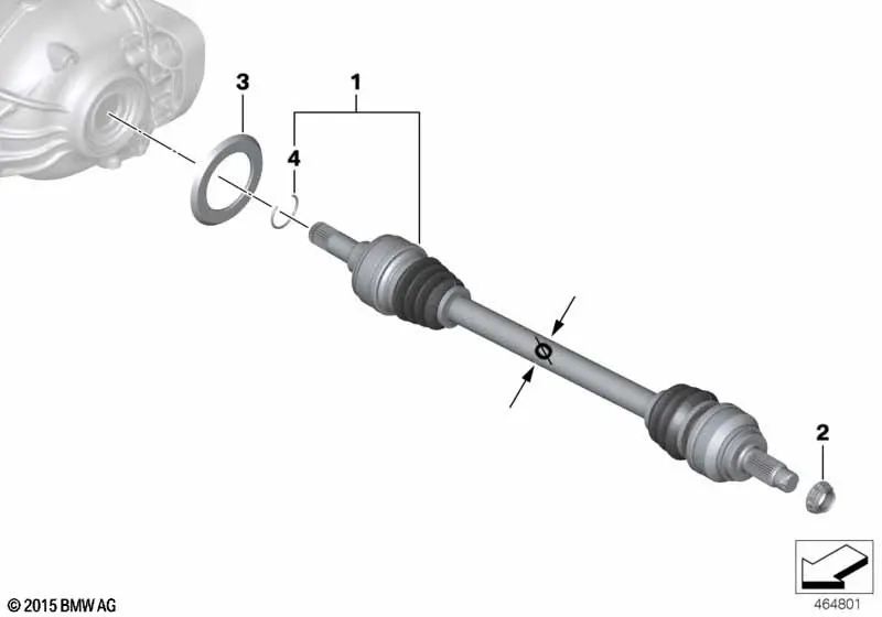 Abtriebswelle right for BMW F22, F23, F30, F31, F34, F35, F32, F33, F36 (OEM 33208603108). Genuine BMW