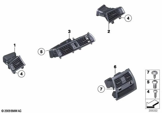 Center Air Vent Grille for BMW F07, F07N (OEM 64229166966). Original BMW