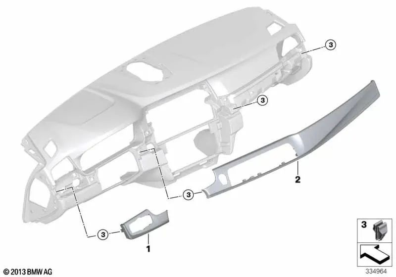 Blende I-Tafel negro brillante acompañante para BMW F10, F11, F18 (OEM 51459166649). Original BMW