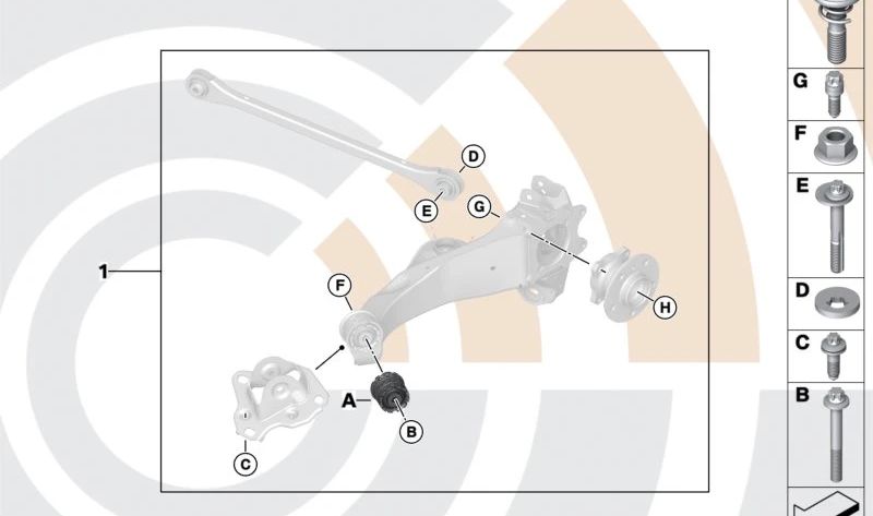 Kit de reparo Silentblock OEM longitudinal OEM 33328854056 para BMW F40, F52, F44, F46, F48, F49, F39, F54, F60. BMW original.