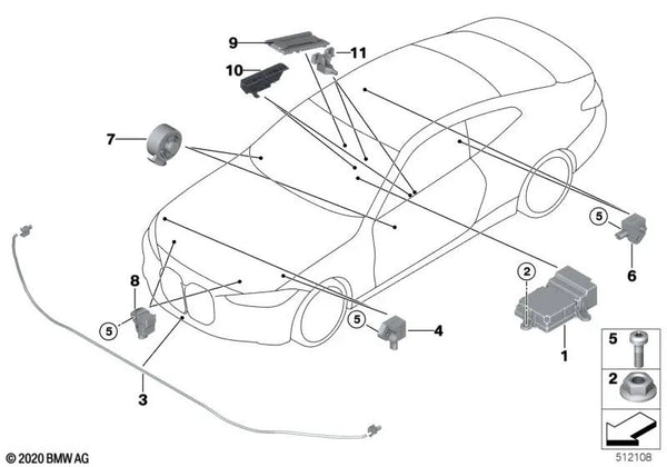 Sensor Protección de Peatones para BMW Serie 4 G26 (OEM 65765A4FAA7). Original BMW.