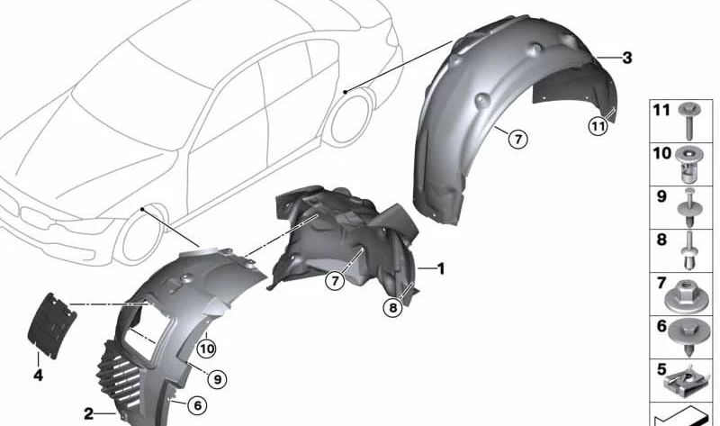 Cubierta del paso de rueda trasero derecho para BMW Serie 3 F80, F80N (OEM 51718055730). Original BMW