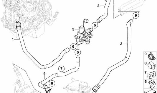 Manguera Válvula de Cambio de Circuito del Motor para BMW E90, E91, E92, E93 (OEM 64126953089). Original BMW