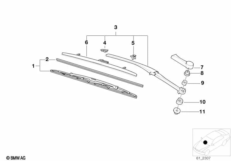 Junta del eje del limpiaparabrisas izquierda para BMW Serie 5 E39 (OEM 61618169254). Original BMW.