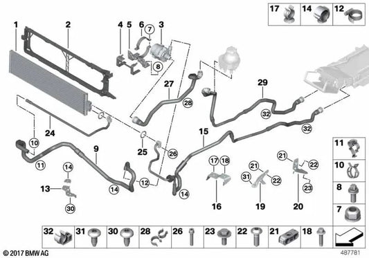 Manguera de refrigerante para BMW Serie 5 F10, F01N, F02N (OEM 17127623257). Original BMW