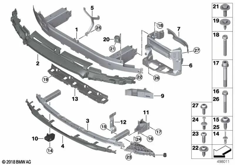 Soporte parachoques delantero inferior para BMW G11, G12, G12N (OEM 51118061340). Original BMW