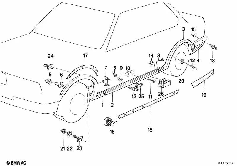 Left front trim for BMW 3 Series E30 (OEM 51711934941). Genuine BMW.