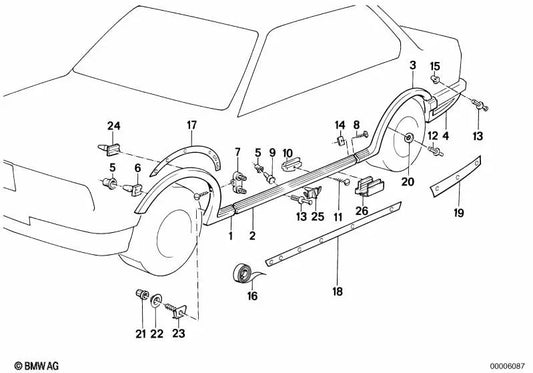 Left front trim for BMW 3 Series E30 (OEM 51711934941). Genuine BMW.