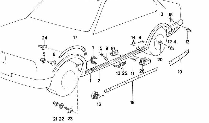 Embellecedor delantero derecho para BMW E30 (OEM 51711934942). Original BMW.