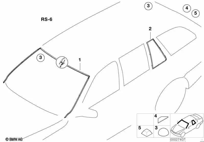 Cubierta de parabrisas para BMW E39 (OEM 51318172745). Original BMW.