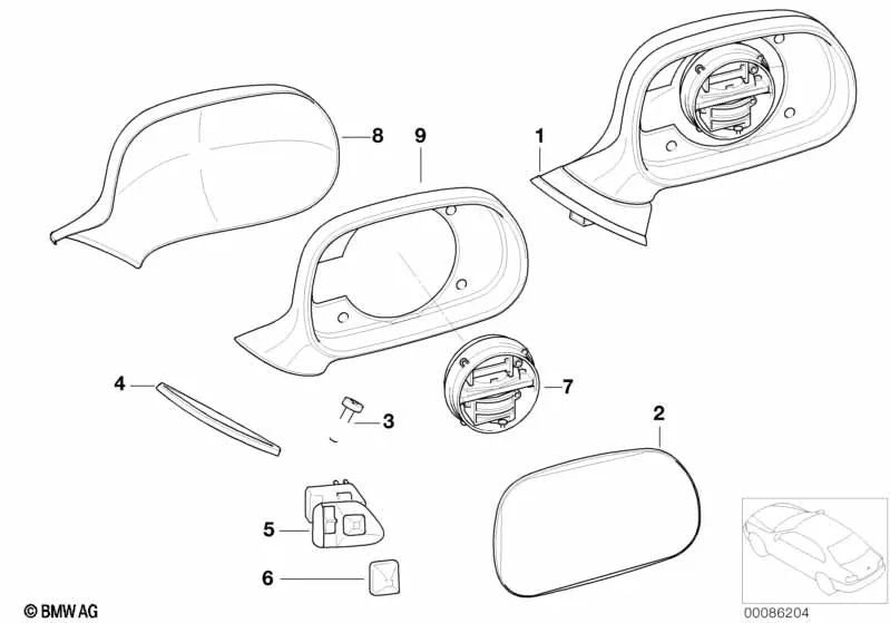 Aro de fijación para retrovisor exterior imprimado, izquierdo para BMW (OEM 51168413517). Original BMW.