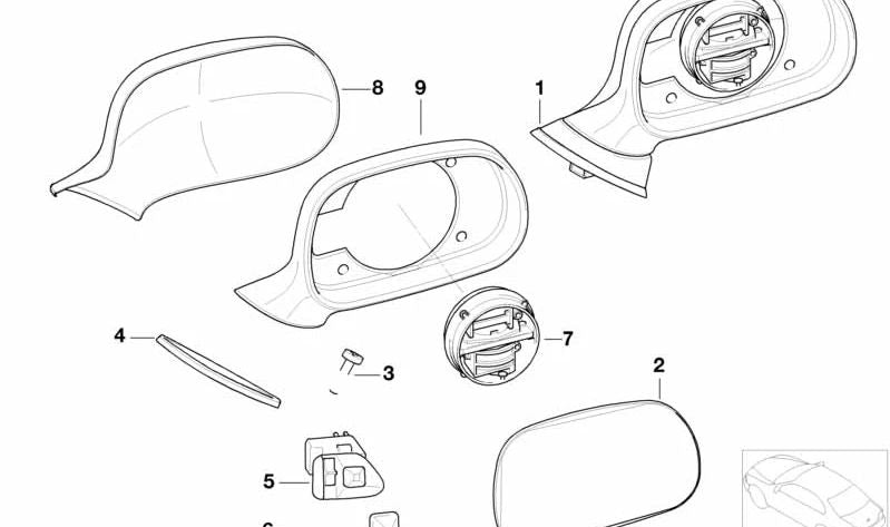 Carcasa de espejo imprimada izquierda para varios modelos de BMW (OEM 51168413515). Original BMW