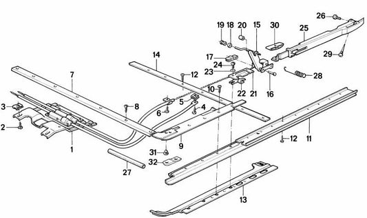 Guía deslizante izquierda OEM 54121852705 para BMW E12, E28, E23. Original BMW.