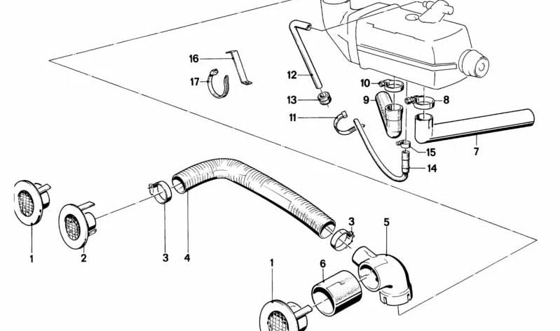 Salida de aire OEM 64121371530 para BMW E28, E24. Original BMW.