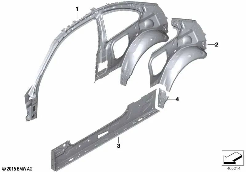 Radhaus exterior trasero derecho para BMW F87, F87N (OEM 41218069022). Original BMW