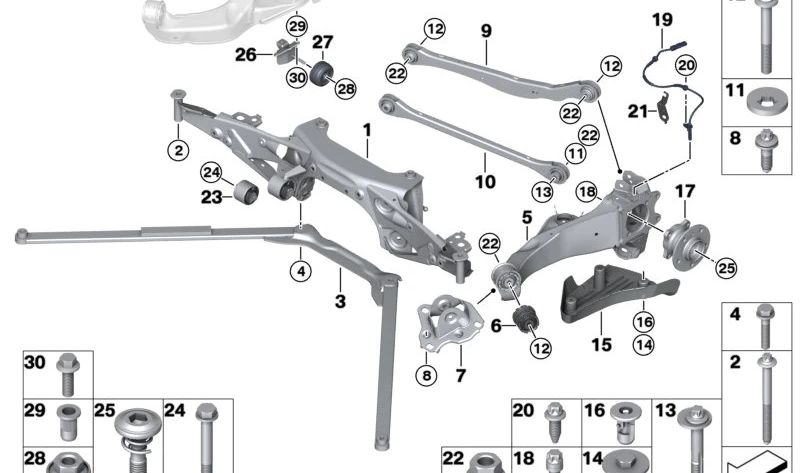 Soporte amortiguador trasero derecho para BMW F40, F44 (OEM 33306897818). Original BMW