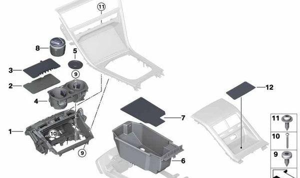 Cenicero para BMW F91, F92, F93, G14, G15, G16 (OEM 51169458680). Original BMW