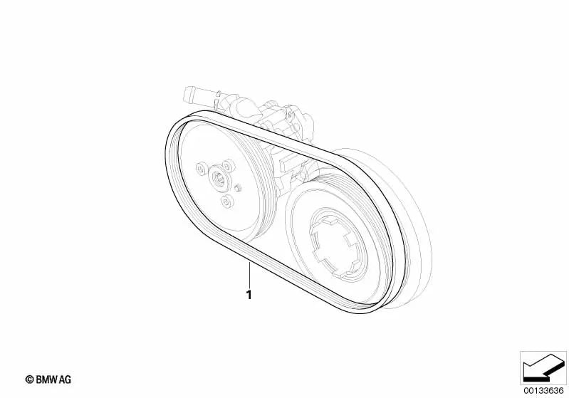 Poly-V belt for BMW 3 Series E90, E90N, E91, E91N, E92, E93 (OEM 11287794070). Genuine BMW.