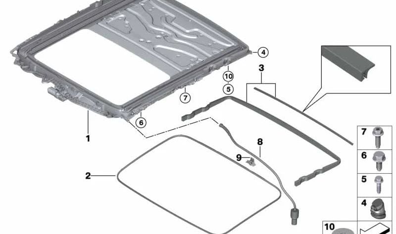 Marco de techo corredizo para BMW F90, G30 (OEM 54107458888). Original BMW.