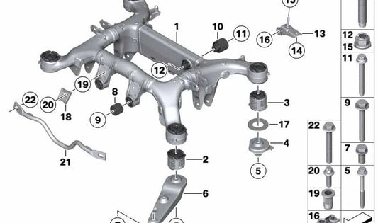 Subchasis trasero OEM 33316798545 para BMW F07, F10, F11. Original BMW.