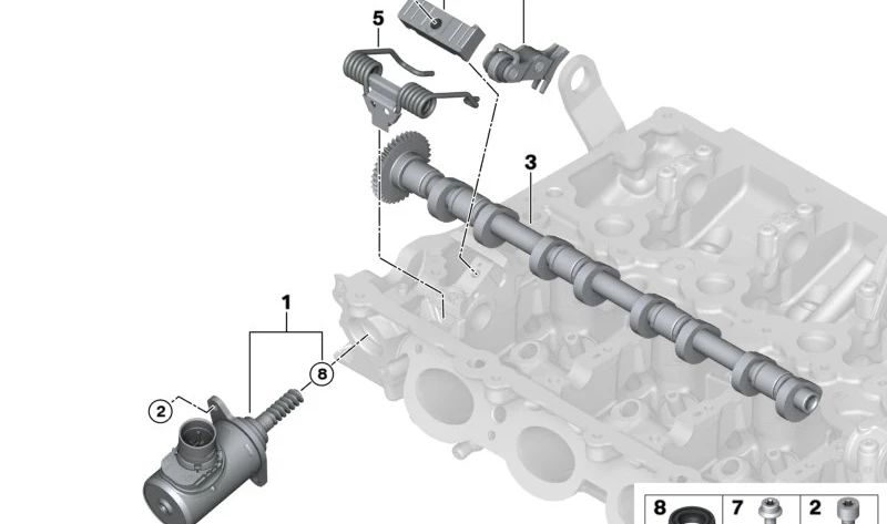 Árbol de levas excéntrico para MINI F65, F66, U25; BMW Serie 1 F70, Serie 2 U06, Serie 3 G20N, G21N, Serie 4 G22N, G23N, G26N, Serie 5 G60, G61, G68, X1 U11, U12, X2 U10, X3 G45, X5 G18N, X6 G06N (OEM 11379494047). Original BMW