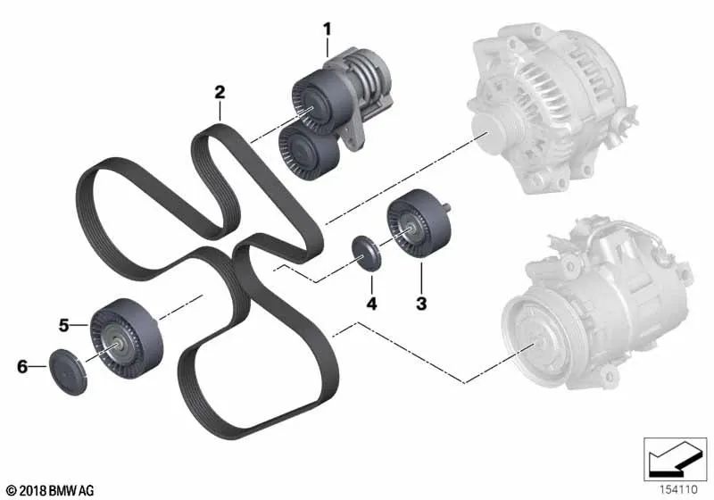 Tensor de correa mecánico para BMW E82, E88, E90, E90N, E91, E91N, E92, E92N, E93, E93N, E60N, E61N (OEM 11287563927). Original BMW