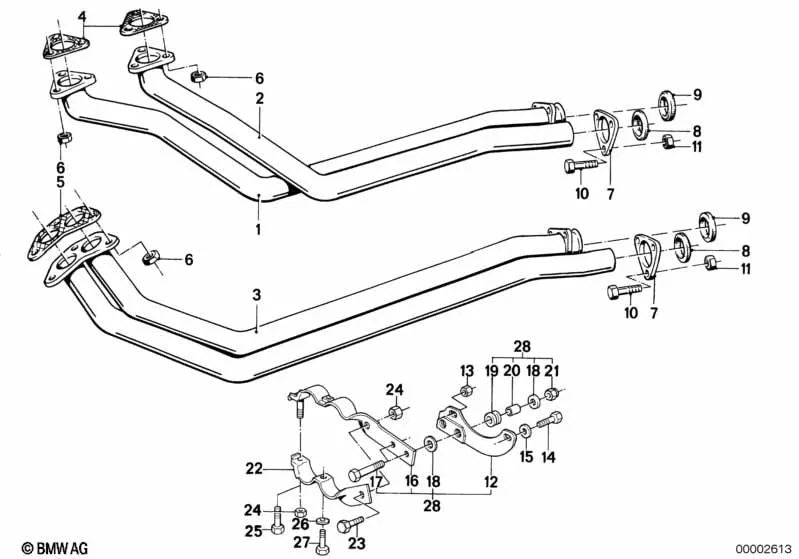 Exhaust pipe for BMW E30 (OEM 18111178017). Genuine BMW