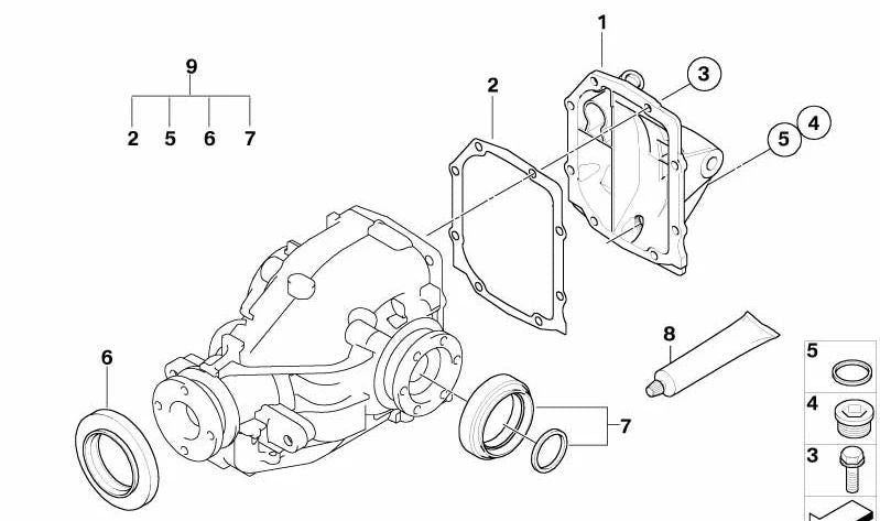 Copertura differenziale OEM 33117508901 per BMW E46, E83. BMW originale.