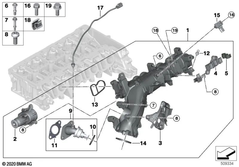 Intake-AGR system with valve control for BMW G42, G20, G21, G28, G22, G23, G26, G30N, G31N, G32N, G01N, G02N, G05 (OEM 11617925777). Genuine BMW