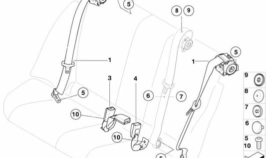 Cinturón superior trasero para BMW E82 (OEM 72112996491). Original BMW