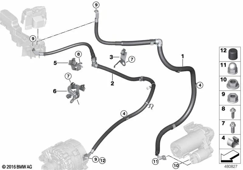 Cable de Punto de Apoyo del Motor de Arranque B+ para BMW Serie 5 G30, G38, Serie 7 G11, G12 (OEM 12428680393). Original BMW