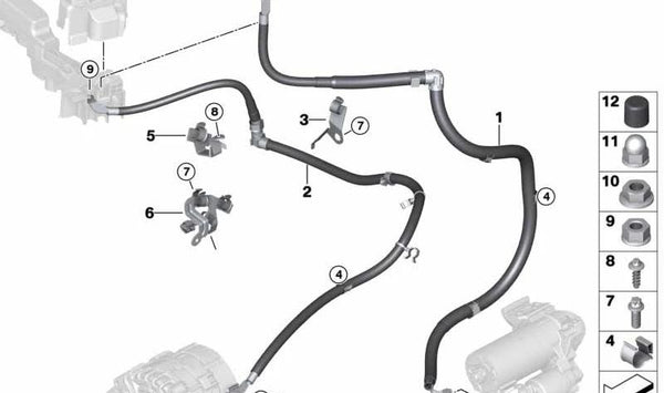 Cable de alimentación del alternador B+ OEM 12428574360 para BMW Serie 5 (G30, G31) y Serie 7 (G11, G12). Original BMW.