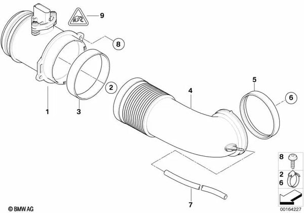 Medidor de masa de aire por película caliente para BMW E65, E66 (OEM 13627501554). Original BMW.