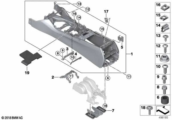 Placa de Conexión Reposabrazos Central Calefactada para BMW G11, G11N, G12, G12N, F91, F92, F93, G14, G15, G16 (OEM 51169361928). Original BMW