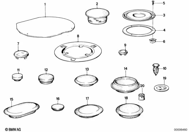 Tapón de cierre para BMW Serie 3 E21, Serie 5 E12, E28 (OEM 61138560584). Original BMW